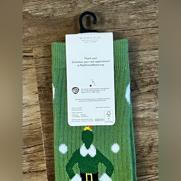 American Red Cross Elf Movie Crew Socks‎ - NEW Unisex Buddy Christmas NWT H9 - Picture 3 of 3